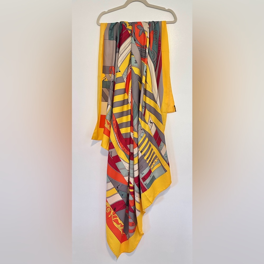 Vibrant Yellow and Orange Geometric Silk Scarf